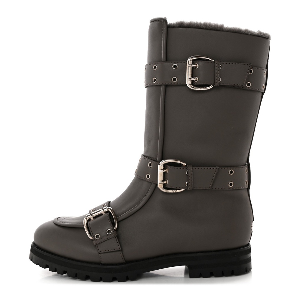 JIMMY CHOO Smooth Calfskin Deryn Flat Boots 37 Taupe Grey